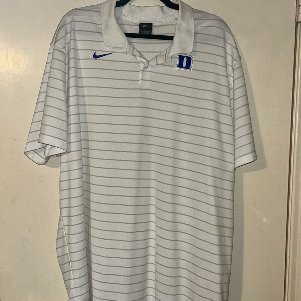 Nike Men's White Striped Polo Shirt Duke University